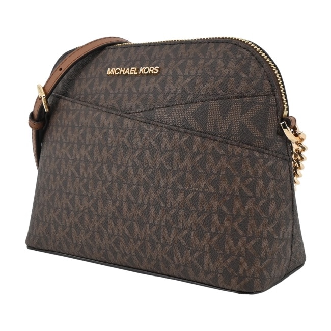 MICHAEL KORS JET SET新版交叉滿版PVC斜背貝殼包-咖35F1GTVC6B-54BR