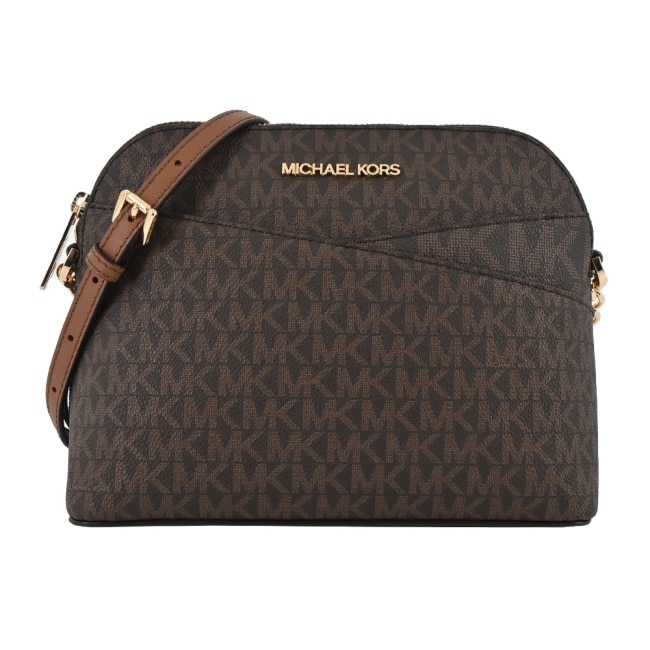 MICHAEL KORS JET SET新版交叉滿版PVC斜背貝殼包-咖35F1GTVC6B-54BR