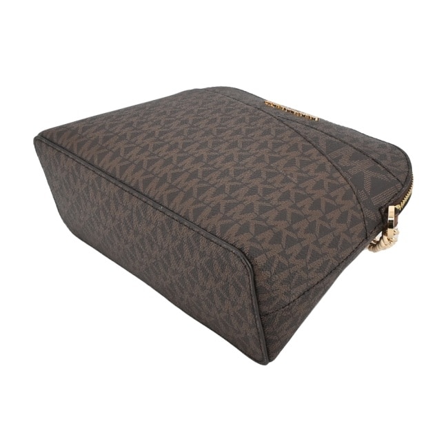 MICHAEL KORS JET SET新版交叉滿版PVC斜背貝殼包-咖35F1GTVC6B-54BR