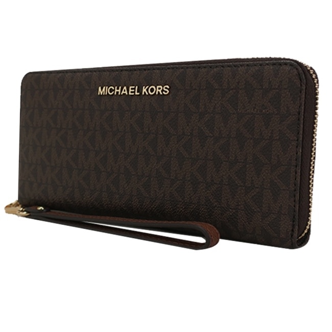 MICHAEL KORS JET SET PVC滿版手掛式拉鍊長夾-咖35F8GTVT3B-54BR