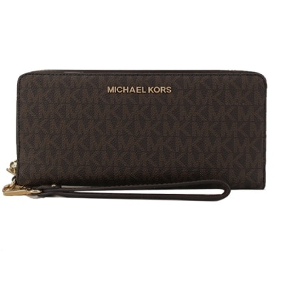 MICHAEL KORS MICHAEL KORS JET SET PVC滿版手掛式拉鍊長夾-咖35F8GTVT3B-54BR