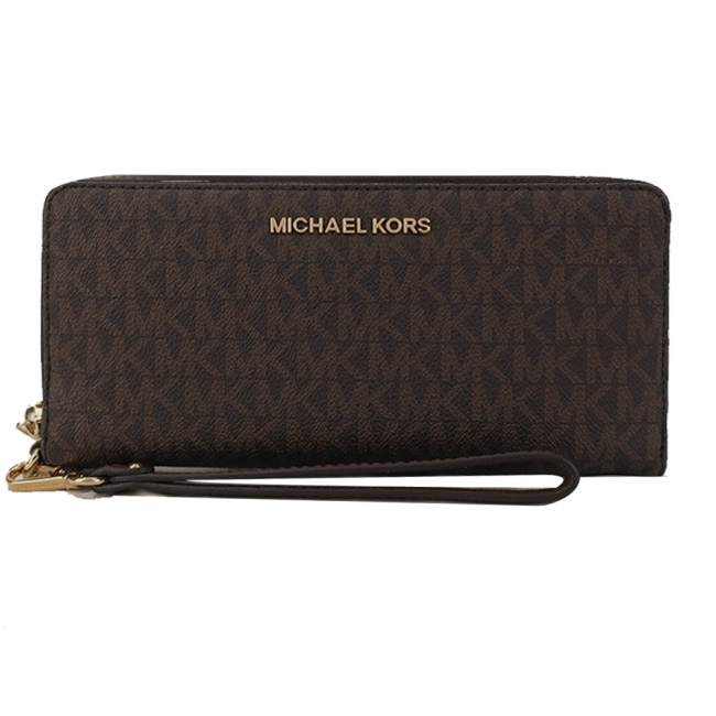 MICHAEL KORS JET SET PVC滿版手掛式拉鍊長夾-咖35F8GTVT3B-54BR