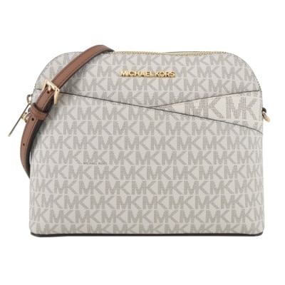 MICHAEL KORS MICHAEL KORS JET SET新版交叉滿版PVC斜背貝殼包-米白/棕35F1GTVC6B-42VA