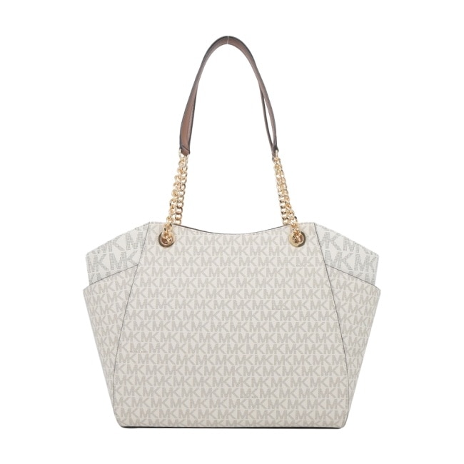MICHAEL KORS JET SET金字滿版鍊帶手提/肩背托特包-大/米白棕35S4GTVT3B-42VA
