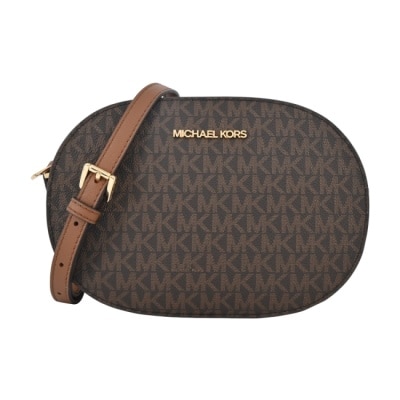 MICHAEL KORS MICHAEL KORS JET SET 滿版PVC橢圓形斜背包-中/咖35S1GTVC6B-54BR