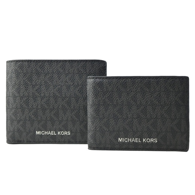 MICHAEL KORS COOPER滿版男用對開短夾(附證件夾)-黑36U9LCRF6B-09