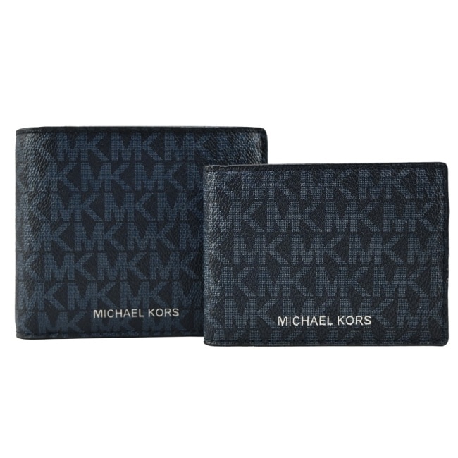 MICHAEL KORS COOPER滿版男用對開短夾(附證件夾)-深藍36U9LCRF6B-47AP