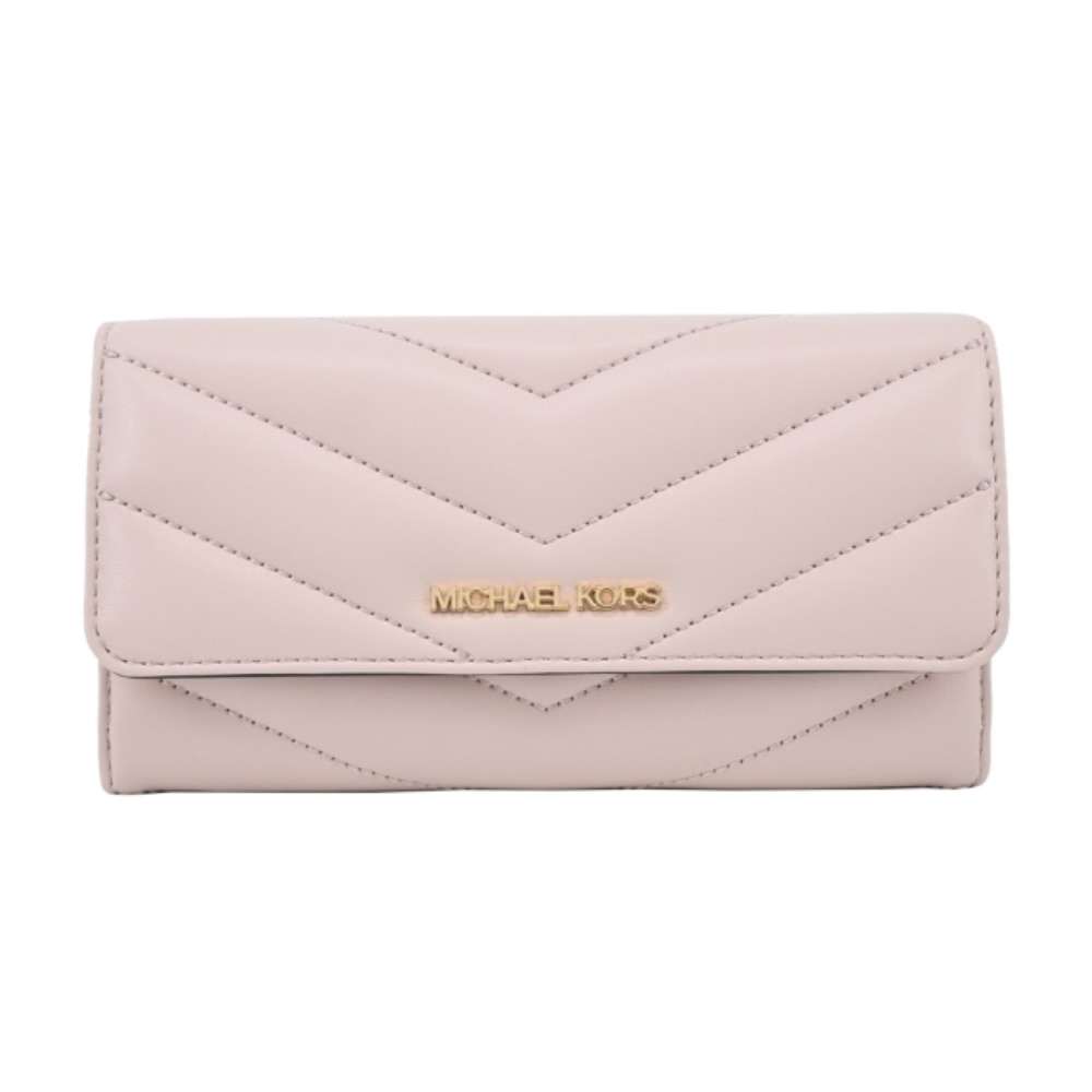 MICHAEL KORS MICHAEL KORS JET SET衍縫山形紋小香風翻蓋長夾-粉35R4GTVF9V-04PB