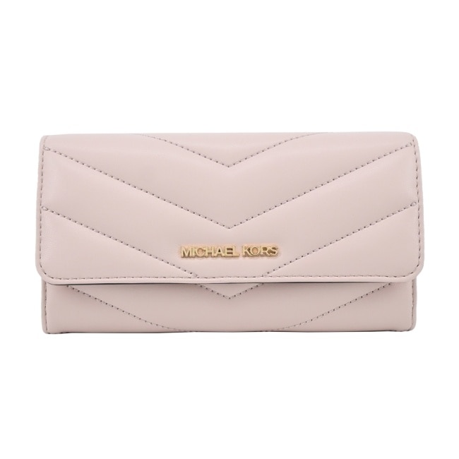 MICHAEL KORS MICHAEL KORS JET SET衍縫山形紋小香風翻蓋長夾-粉35R4GTVF9V-04PB