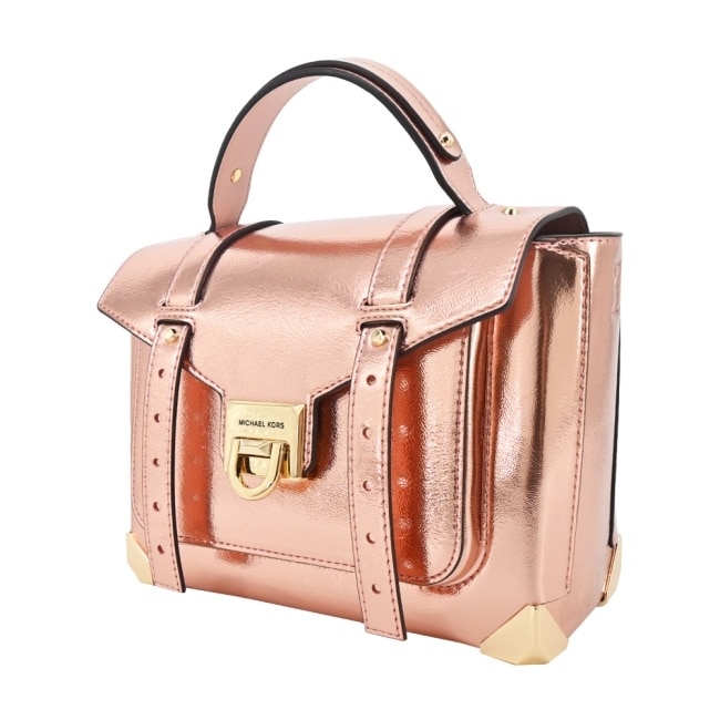 MICHAEL KORS MANHATTAN漆皮寬背帶兩用郵差包-中/玫瑰粉35H3GNCS6M-76PR