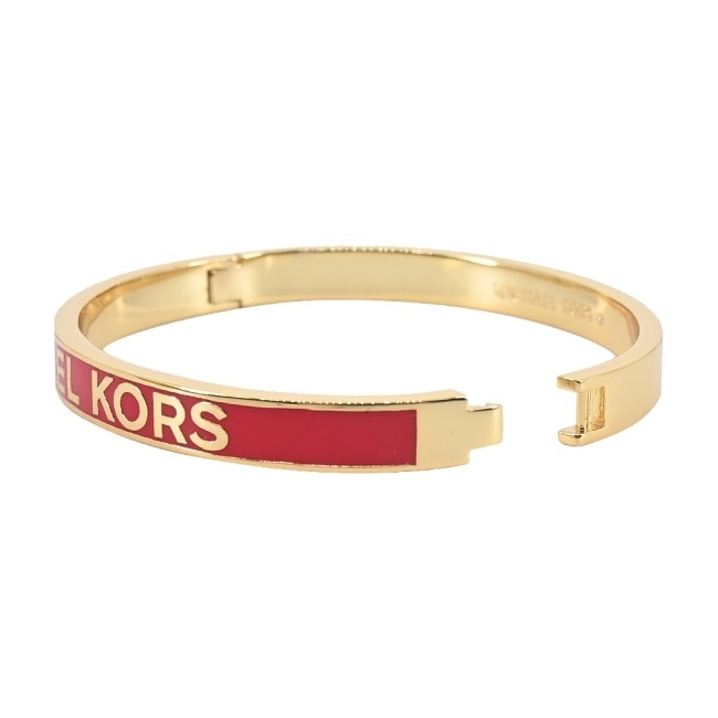 MICHAEL KORS BRASS 寬版LOGO扣式手環禮盒-紅色MKJX8117710-G16