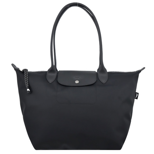 LONGCHAMP LE PLIAGE ENERGY系列再生尼龍長把肩背水餃包(大/黑)1899-HSR-001