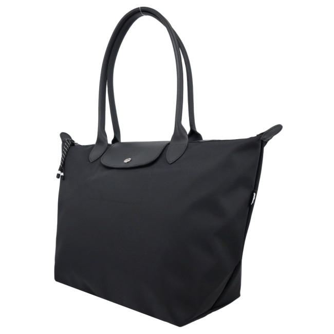 LONGCHAMP LE PLIAGE ENERGY系列再生尼龍長把肩背水餃包(大/黑)1899-HSR-001