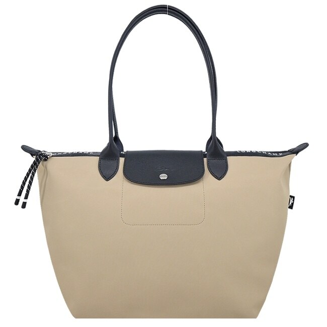 LONGCHAMP LE PLIAGE ENERGY系列再生尼龍長把肩背水餃包(大/土褐)1899-HSR-299