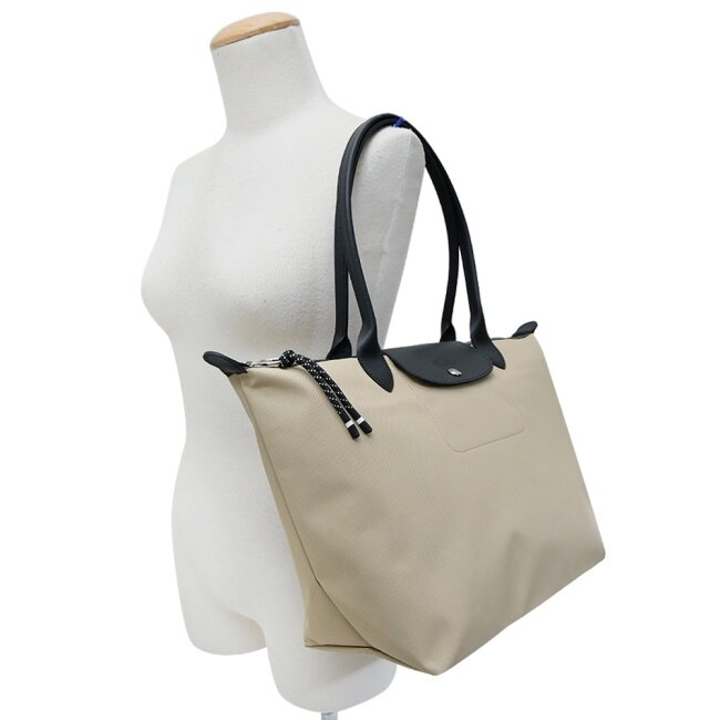 LONGCHAMP LE PLIAGE ENERGY系列再生尼龍長把肩背水餃包(大/土褐)1899-HSR-299