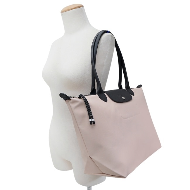 LONGCHAMP LE PLIAGE ENERGY系列再生尼龍長把肩背水餃包(大/裸粉)1899-HSR-542
