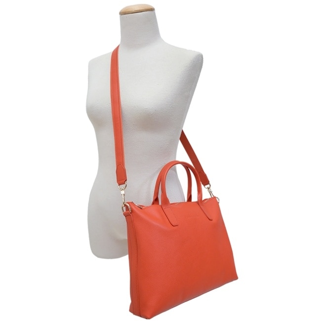LONGCHAMP LE FOULONNE系列牛皮手提/斜背兩用公事包(小/紅椒)20032-021-685