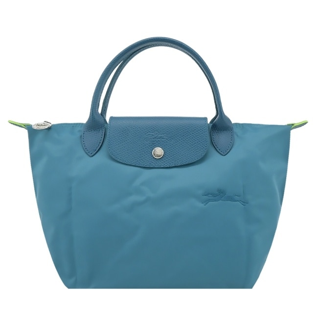 LONGCHAMP LE PLIAGE GREEN系列刺繡手提水餃包(小/孔雀藍)1621-919-P89