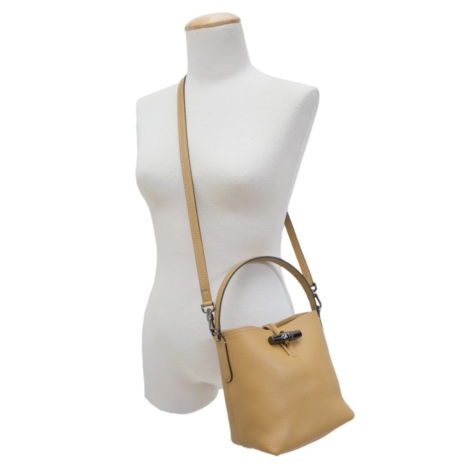 LONGCHAMP LE ROSEAU ESSENTIAL系列竹節兩用水桶包(迷你/小鹿棕)10159-968-026