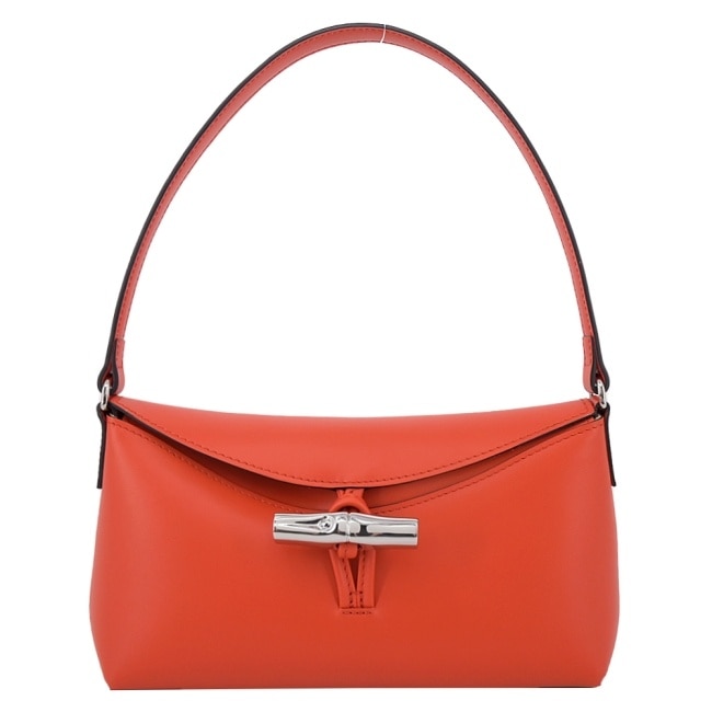 LONGCHAMP LE ROSEAU系列金屬竹節牛皮半月形單肩包(小/紅椒)10230-HCL-685