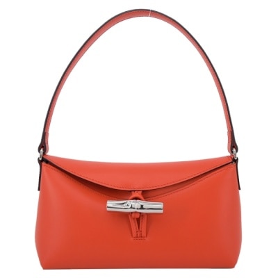 LONGCHAMP LONGCHAMP LE ROSEAU系列金屬竹節牛皮半月形單肩包(小/紅椒)10230-HCL-685
