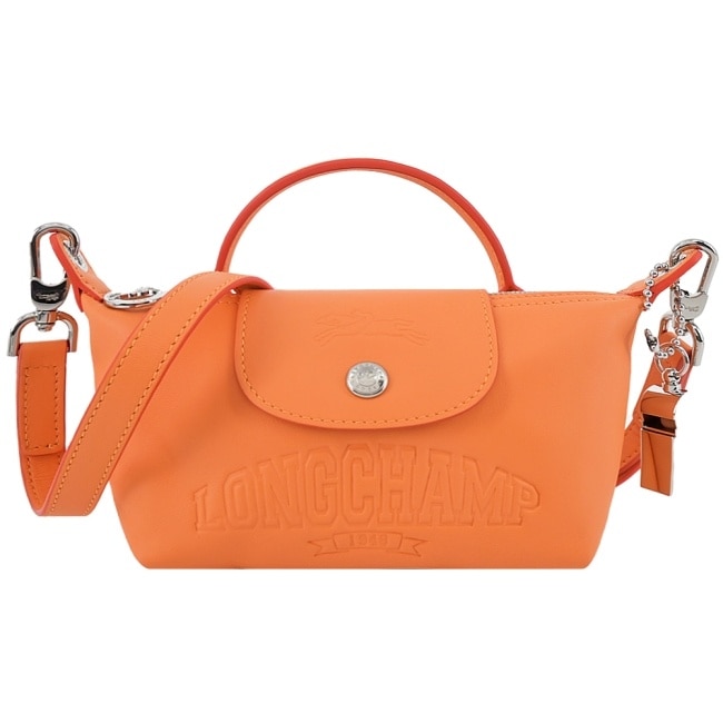 LONGCHAMP LE PLIAGE XTRA系列牛皮壓紋化妝/斜背包(迷你/橙)34205-HEY-017