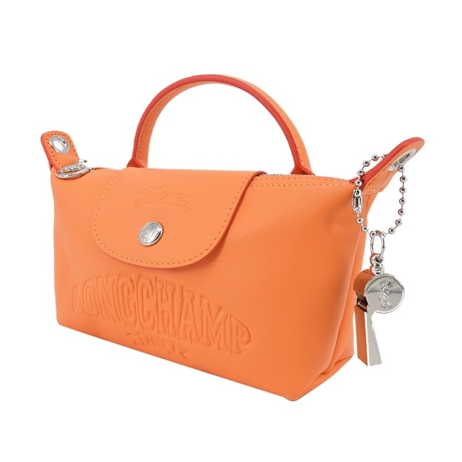 LONGCHAMP LE PLIAGE XTRA系列牛皮壓紋化妝/斜背包(迷你/橙)34205-HEY-017
