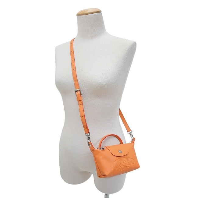 LONGCHAMP LE PLIAGE XTRA系列牛皮壓紋化妝/斜背包(迷你/橙)34205-HEY-017