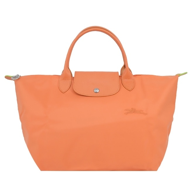 LONGCHAMP LE PLIAGE GREEN系列刺繡手提水餃包(中/橙)1623-919-P54