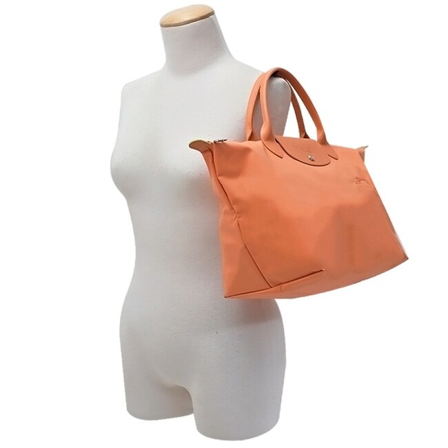 LONGCHAMP LE PLIAGE GREEN系列刺繡手提水餃包(中/橙)1623-919-P54