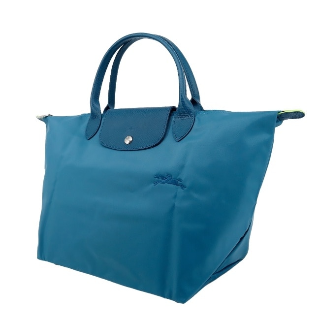 LONGCHAMP LE PLIAGE GREEN系列刺繡手提水餃包(中/孔雀藍)1623-919-P89