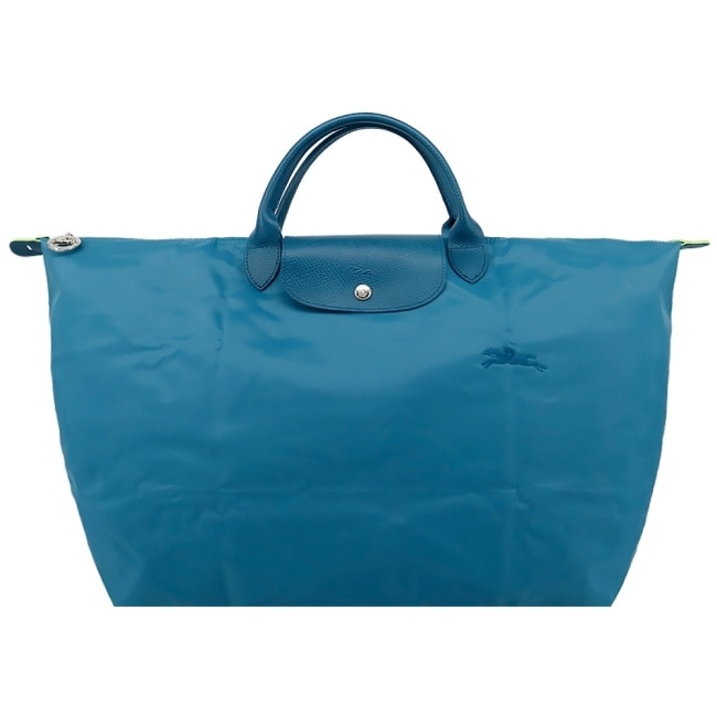 LONGCHAMP LE PLIAGE GREEN系列刺繡摺疊旅行袋(小/孔雀藍)1624-919-P89