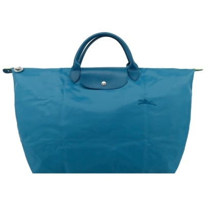 LONGCHAMP LONGCHAMP LE PLIAGE GREEN系列刺繡摺疊旅行袋(小/孔雀藍)1624-919-P89