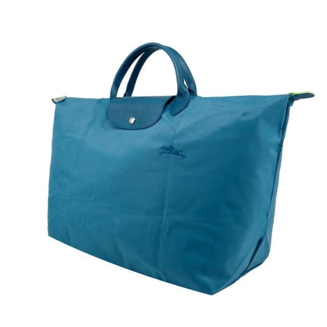 LONGCHAMP LE PLIAGE GREEN系列刺繡摺疊旅行袋(小/孔雀藍)1624-919-P89