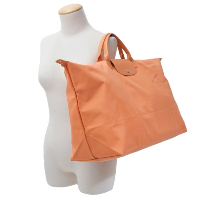 LONGCHAMP LE PLIAGE GREEN系列刺繡摺疊旅行袋(中/橙)1625-919-P54