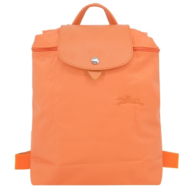 LONGCHAMP LONGCHAMP LE PLIAGE GREEN系列刺繡再生尼龍摺疊後揹包(中/橙)1699-919-P54