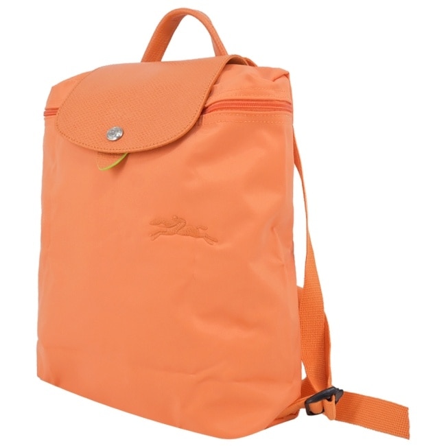 LONGCHAMP LE PLIAGE GREEN系列刺繡再生尼龍摺疊後背包(中/橙)1699-919-P54