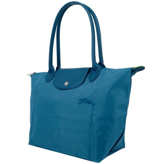 LONGCHAMP LE PLIAGE GREEN系列刺繡肩背水餃包(中/孔雀藍)2605-919-P89