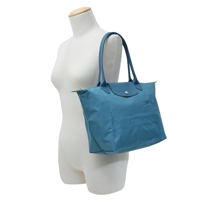 LONGCHAMP LE PLIAGE GREEN系列刺繡肩背水餃包(中/孔雀藍)2605-919-P89