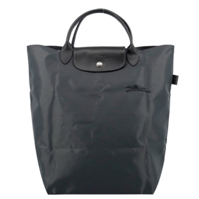 LONGCHAMP LONGCHAMP LE PLIAGE GREEN系列刺繡手提包(中/石墨灰)10168-919-P66