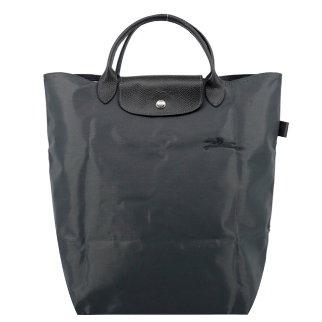 LONGCHAMP LE PLIAGE GREEN系列刺繡手提包(中/石墨灰)10168-919-P66