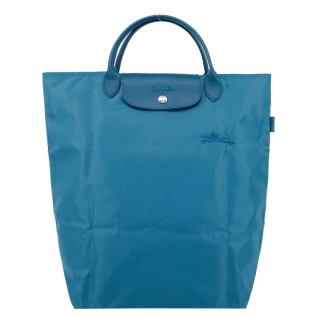 LONGCHAMP LE PLIAGE GREEN系列刺繡手提包(中/孔雀藍)10168-919-P89