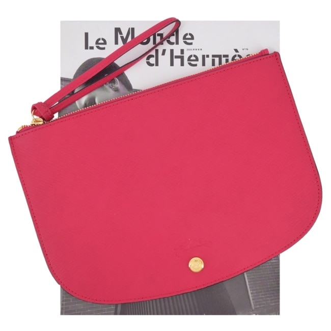 LONGCHAMP EPURE系列牛皮壓印半月型手拿包(洋紅)10250-HYZ-J13