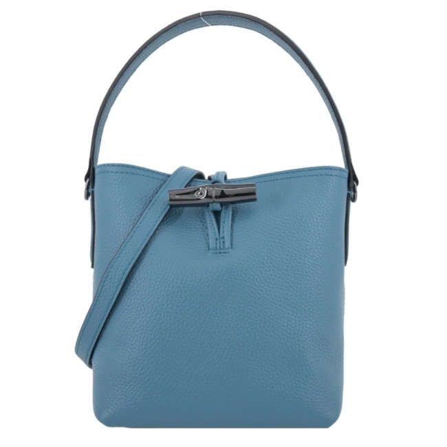 LONGCHAMP LE ROSEAU ESSENTIAL系列竹節兩用水桶包(迷你/孔雀藍)10159-968-P89