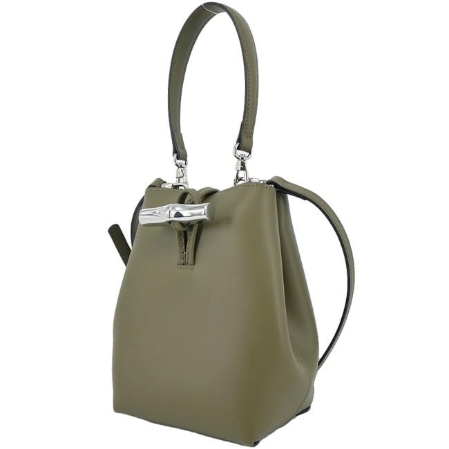 LONGCHAMP LE ROSEAU系列竹節兩用水桶包(迷你/卡其綠)10229-HCL-A23