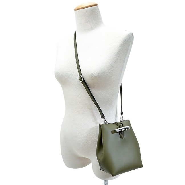 LONGCHAMP LE ROSEAU系列竹節兩用水桶包(迷你/卡其綠)10229-HCL-A23
