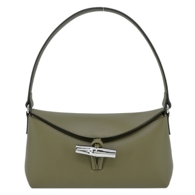 LONGCHAMP LONGCHAMP LE ROSEAU系列金屬竹節牛皮半月形單肩包(小/卡其綠)10230-HCL-A23