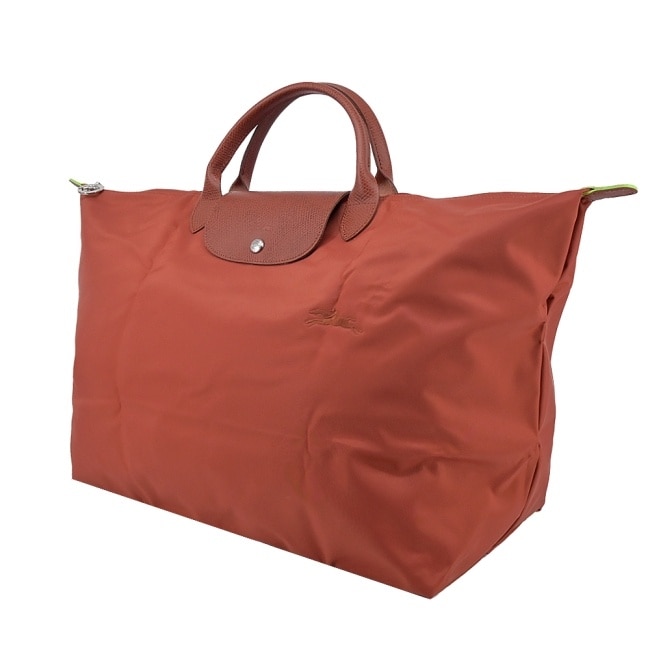 LONGCHAMP LE PLIAGE GREEN系列刺繡摺疊旅行袋(小/栗子紅)1624-919-404