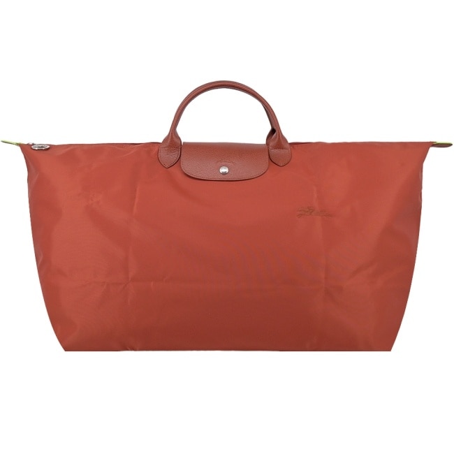 LONGCHAMP LE PLIAGE GREEN系列刺繡摺疊旅行袋(中/栗子紅)1625-919-404