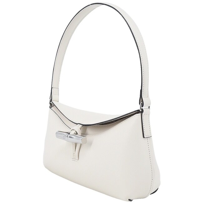LONGCHAMP LE ROSEAU系列金屬竹節牛皮半月形單肩包(小/白)10230-HCL-037